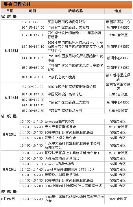 十五屆上海家紡展展會日程安排